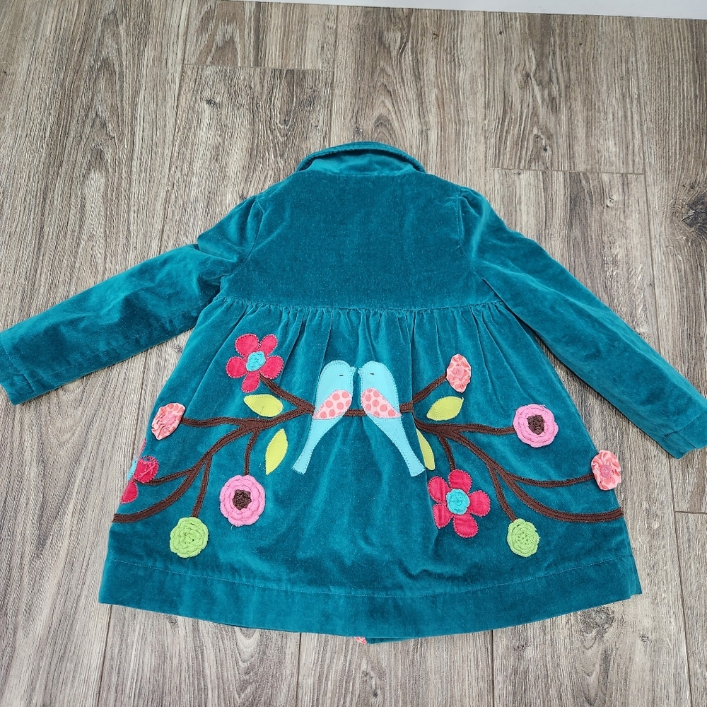 Sam and Sydney Teal Birds &‎ Floral Appliqué Girls Jacket Coat Size 6